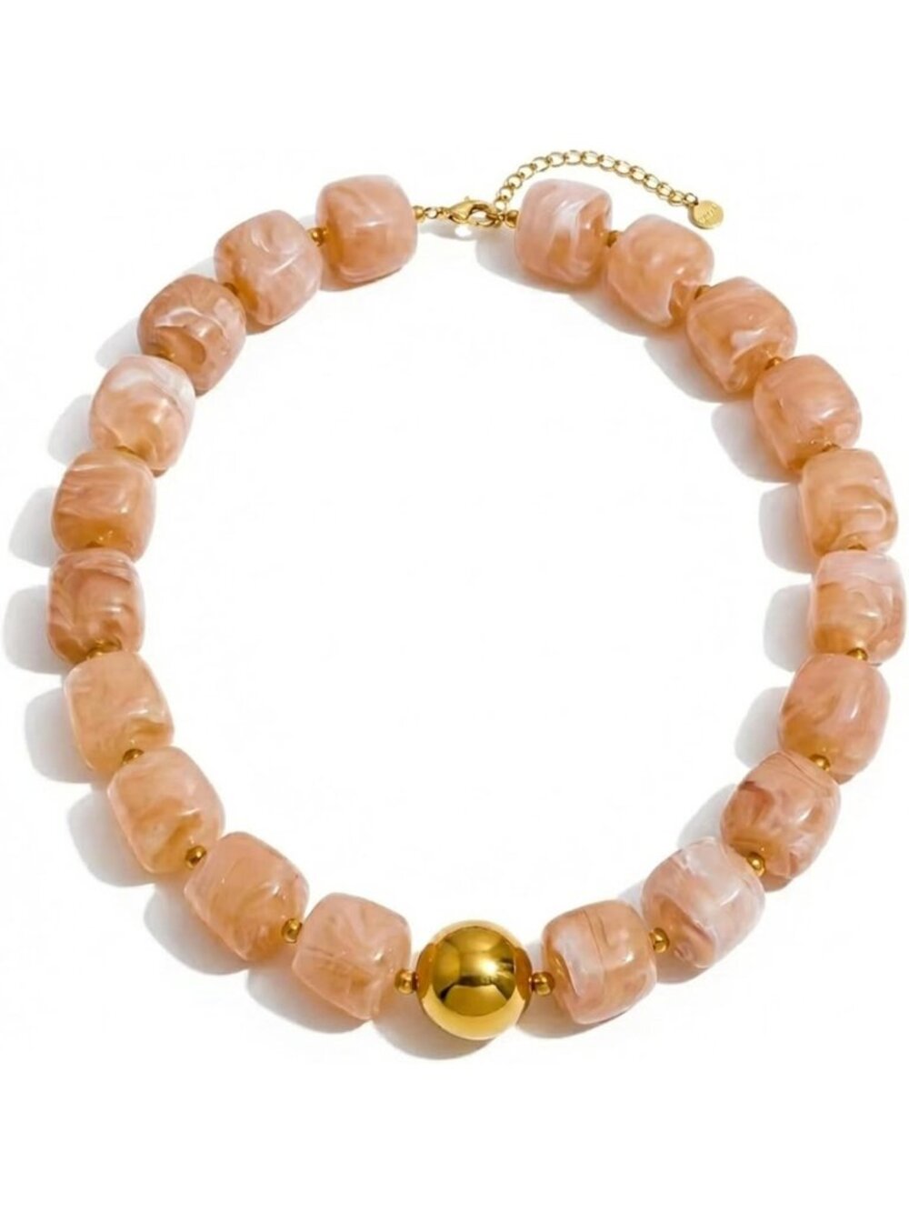 Women's Beige Chunky Square Acrylic Beaded Adjustable Length Choker Necklaces